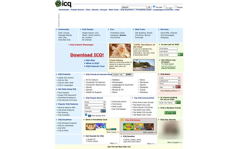 icq.com homepage in 2003