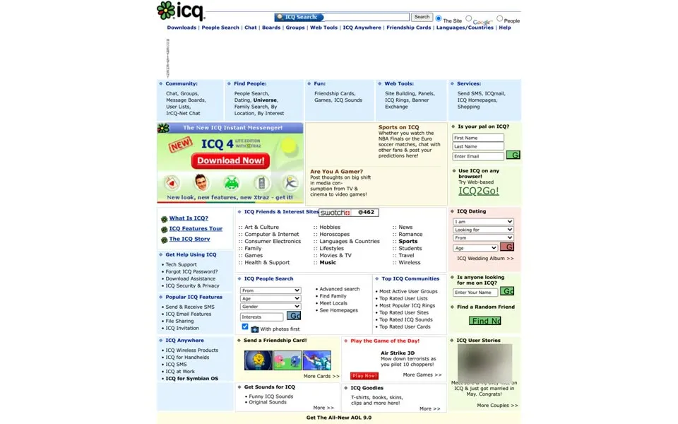 icq.com homepage in 2004