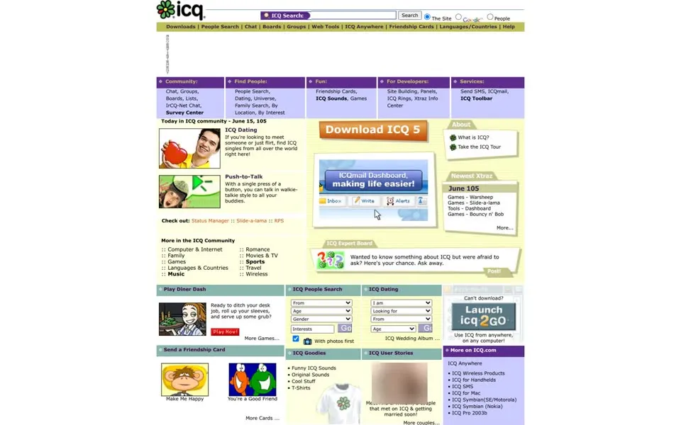 icq.com homepage in 2005