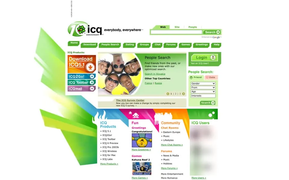 icq.com homepage in 2006