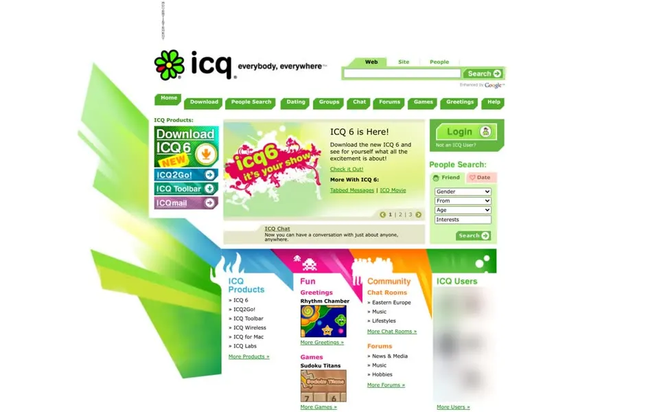 icq.com homepage in 2007
