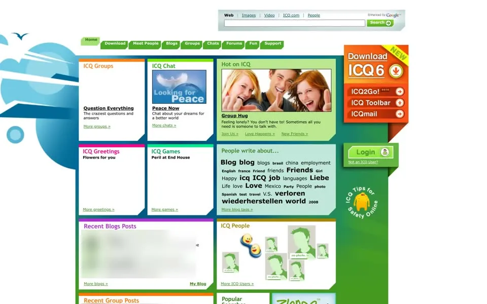 icq.com homepage in 2008