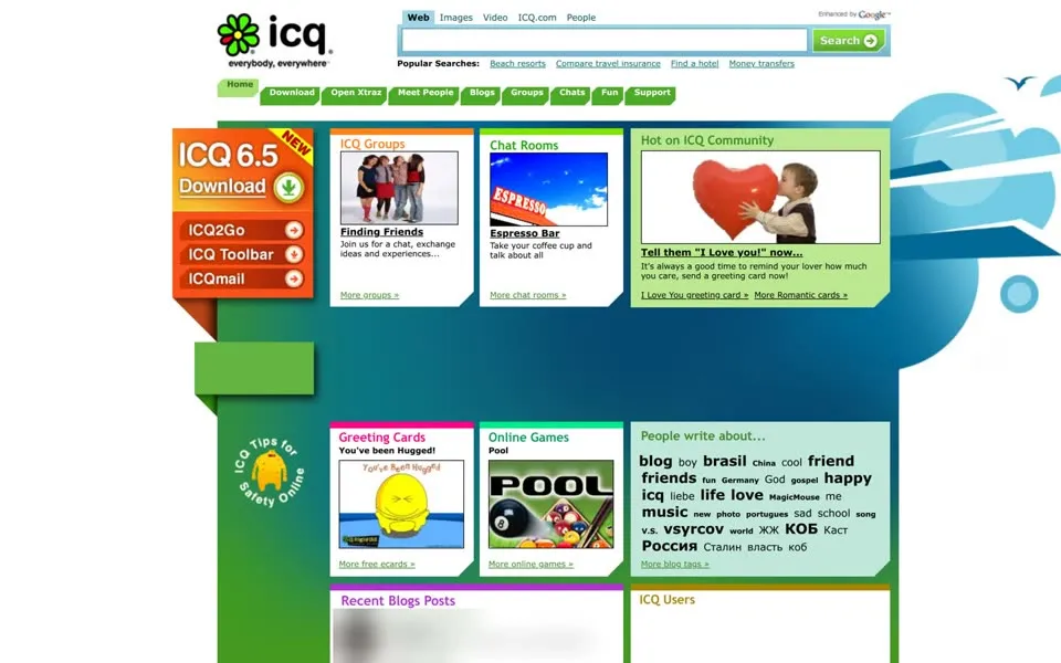 icq.com homepage in 2009