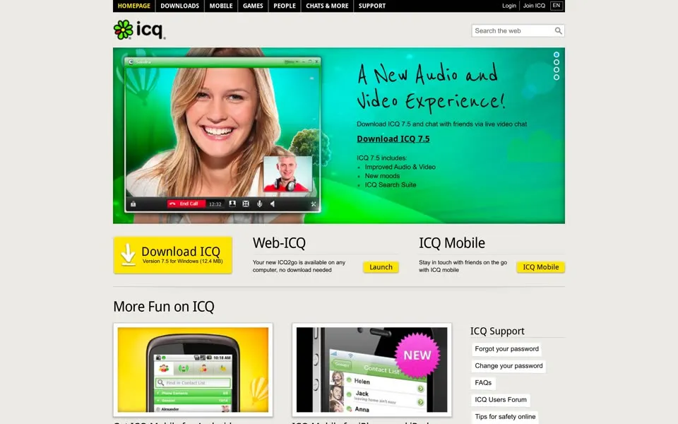 icq.com homepage in 2011