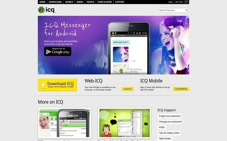icq.com homepage in 2012