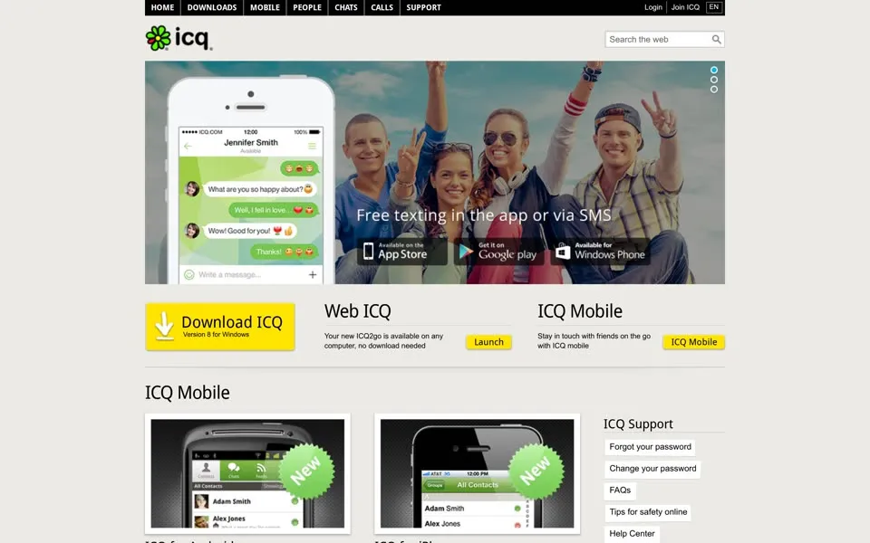 icq.com homepage in 2014
