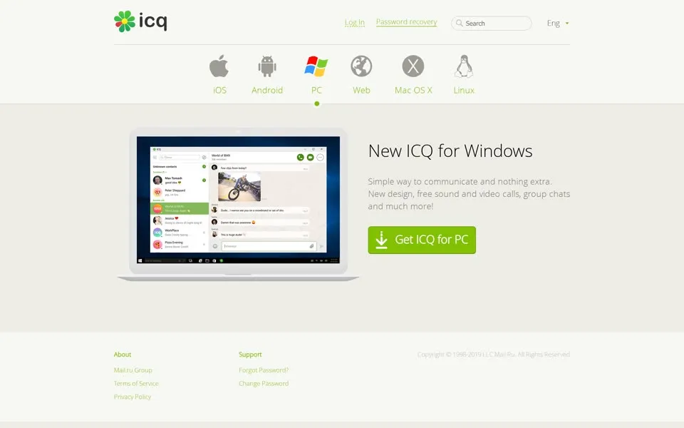 icq.com homepage in 2019