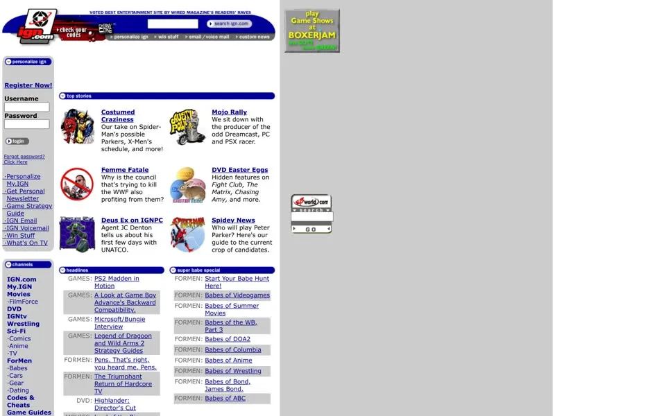 ign.com homepage in 2000