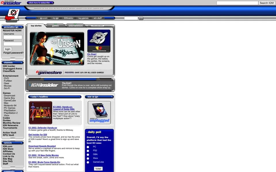 ign.com homepage in 2002