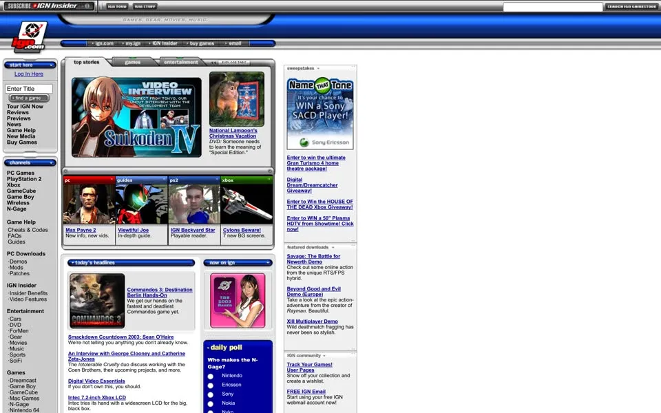 ign.com homepage in 2003