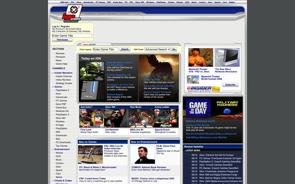 ign.com homepage in 2005