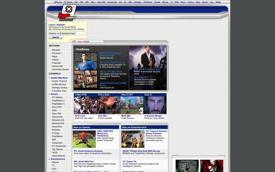 ign.com homepage in 2006
