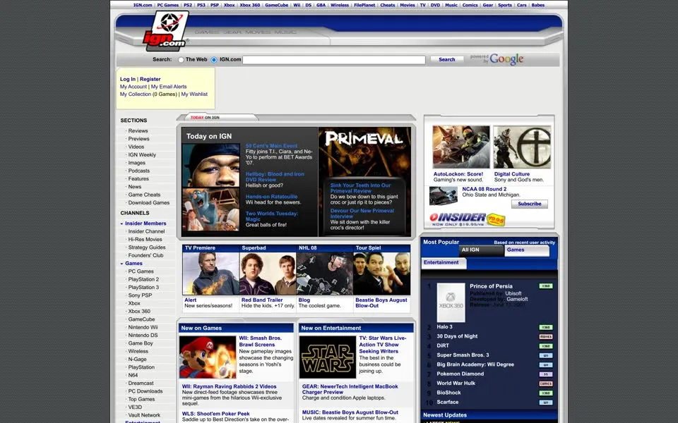 ign.com homepage in 2007