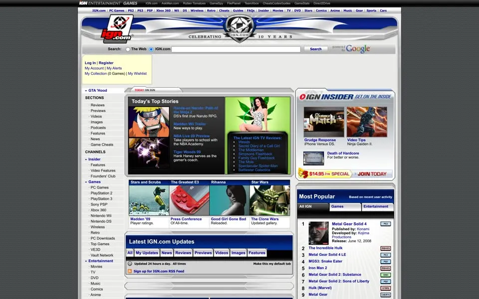 ign.com homepage in 2008