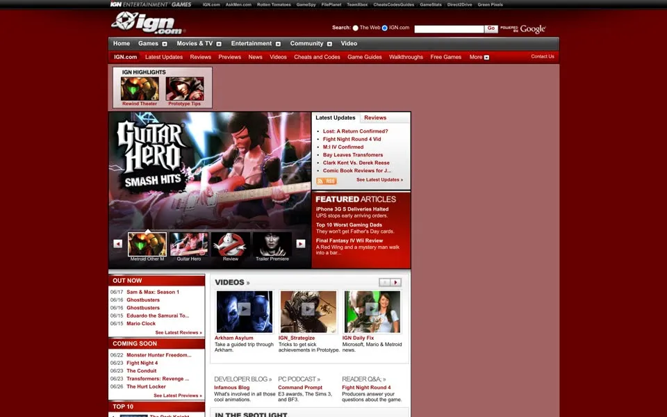 ign.com homepage in 2009