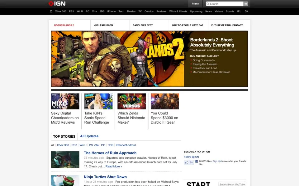 ign.com homepage in 2012