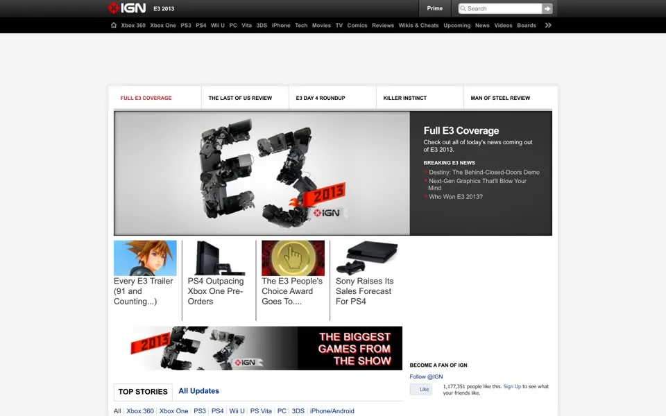ign.com homepage in 2013