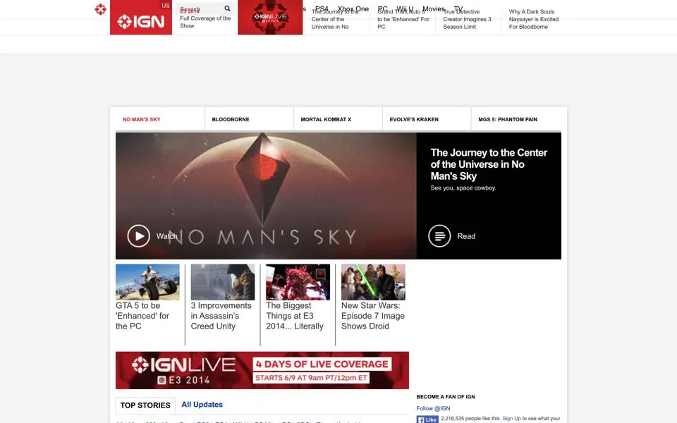 ign.com homepage in 2014