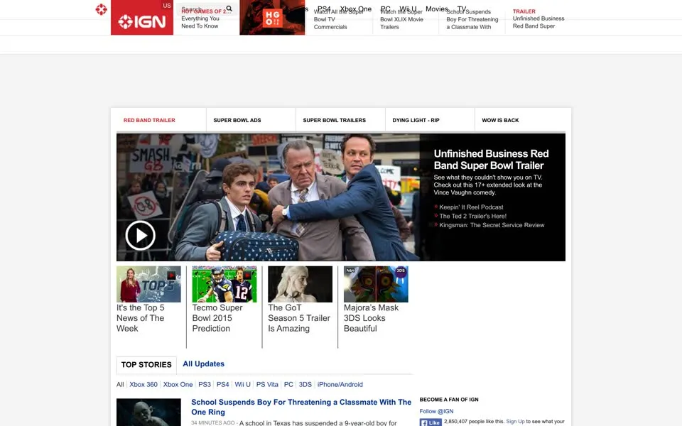 ign.com homepage in 2015