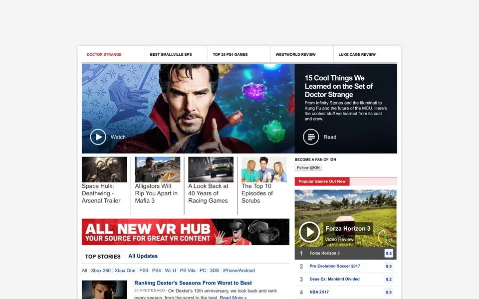 ign.com homepage in 2016