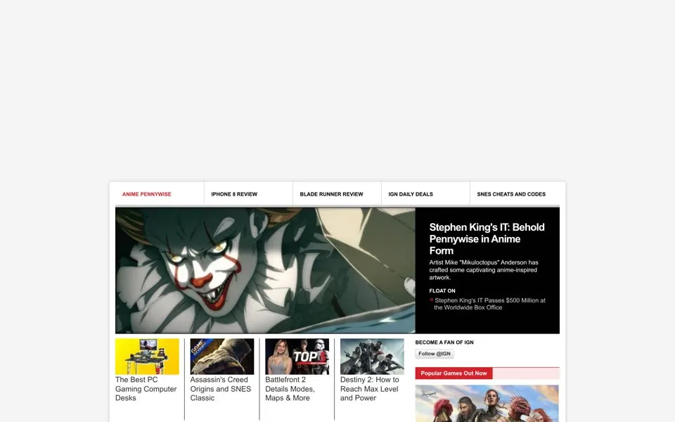 ign.com homepage in 2017