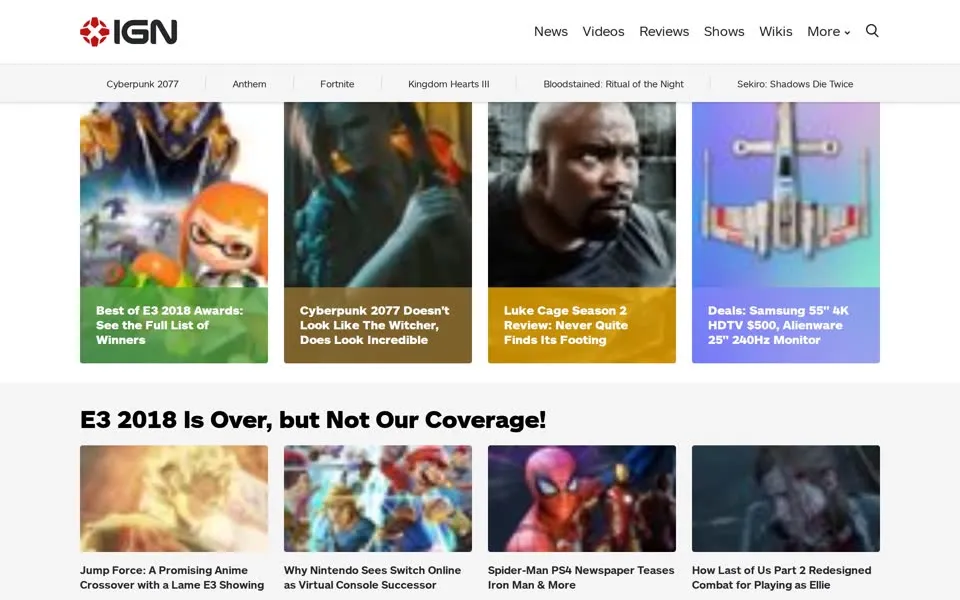 ign.com homepage in 2018