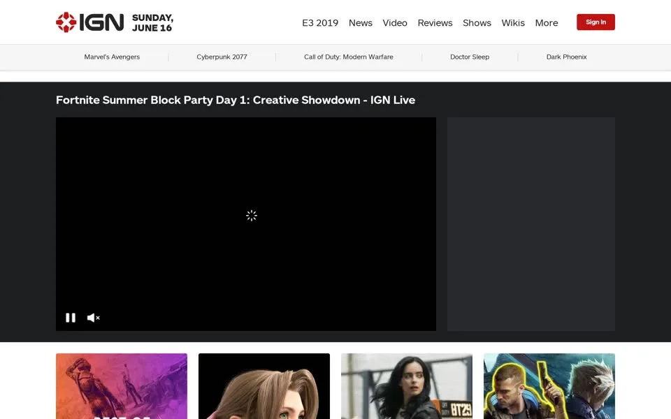 ign.com homepage in 2019