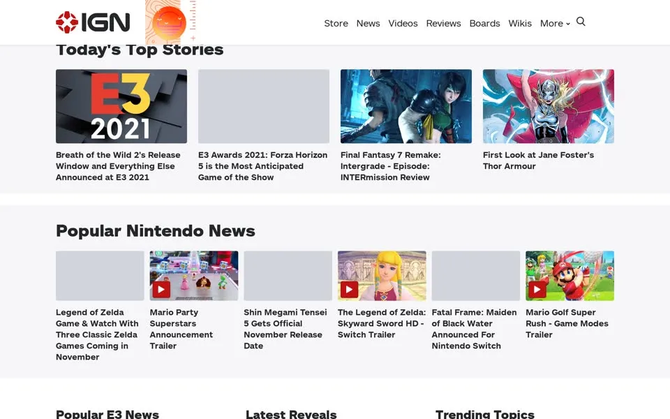 ign.com homepage in 2021