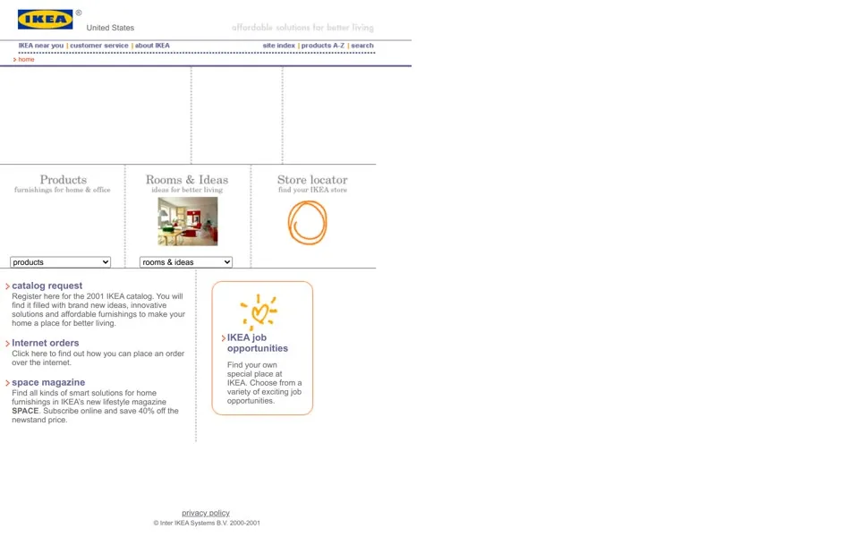 ikea.com homepage in 2001