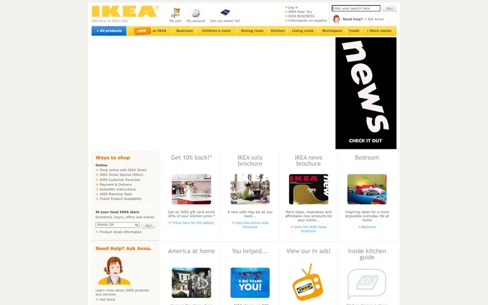 ikea.com homepage in 2008