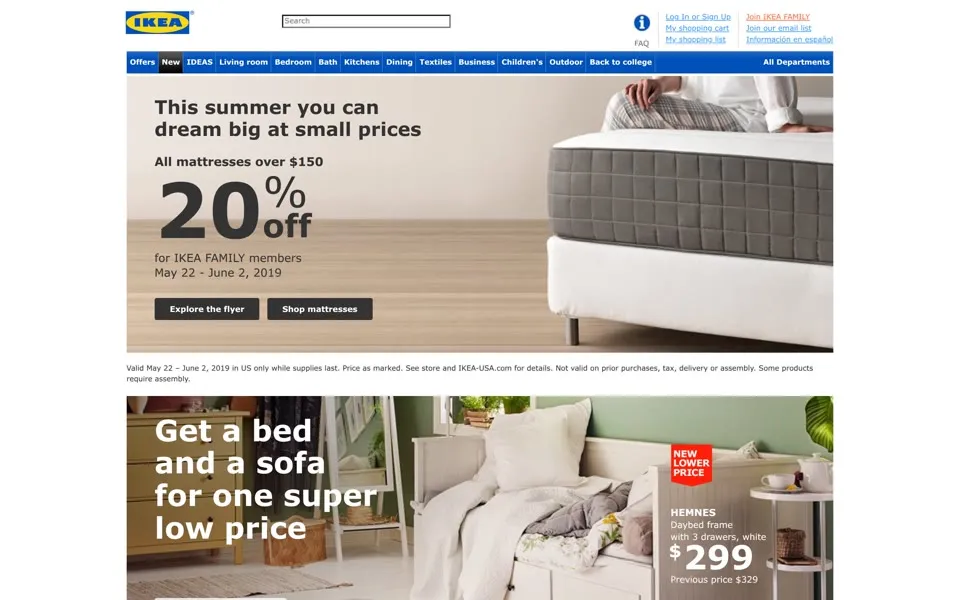 ikea.com homepage in 2019