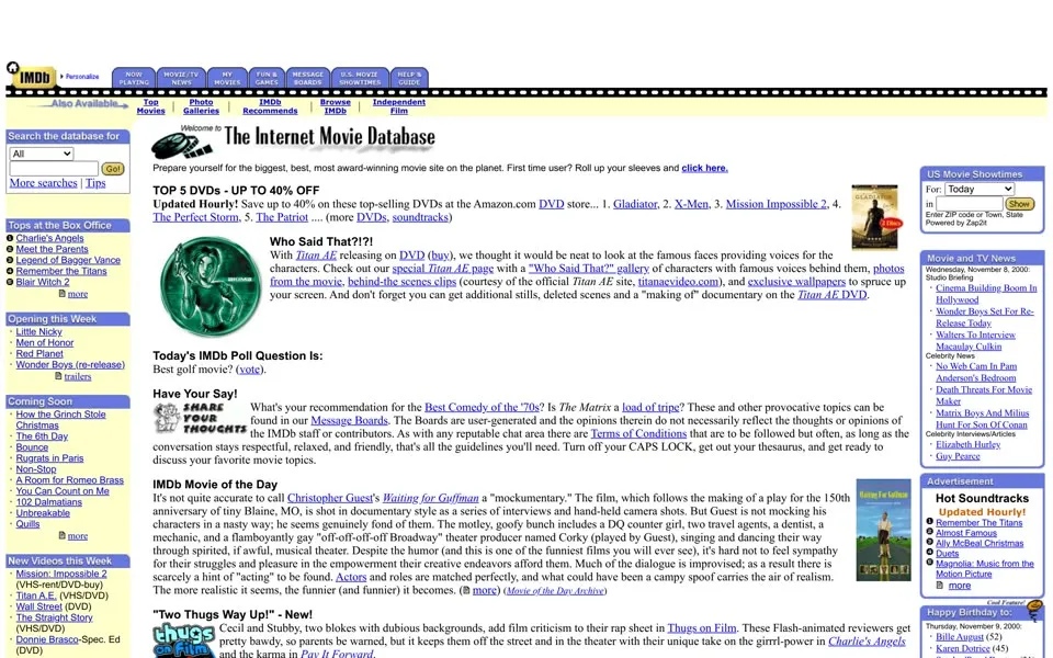 imdb.com homepage in 2000