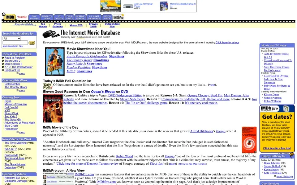 imdb.com homepage in 2002