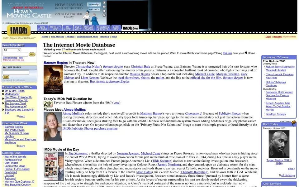 imdb.com homepage in 2005