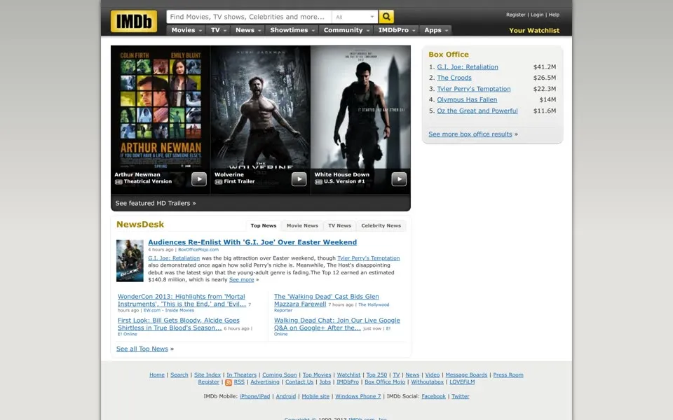 imdb.com homepage in 2013