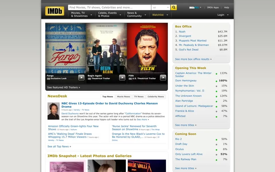 imdb.com homepage in 2014