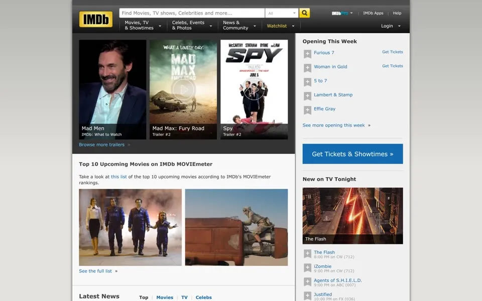 imdb.com homepage in 2015