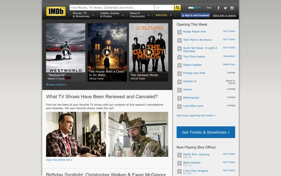 imdb.com homepage in 2018