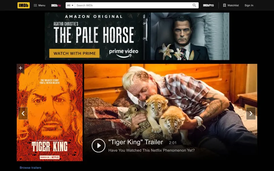imdb.com homepage in 2020