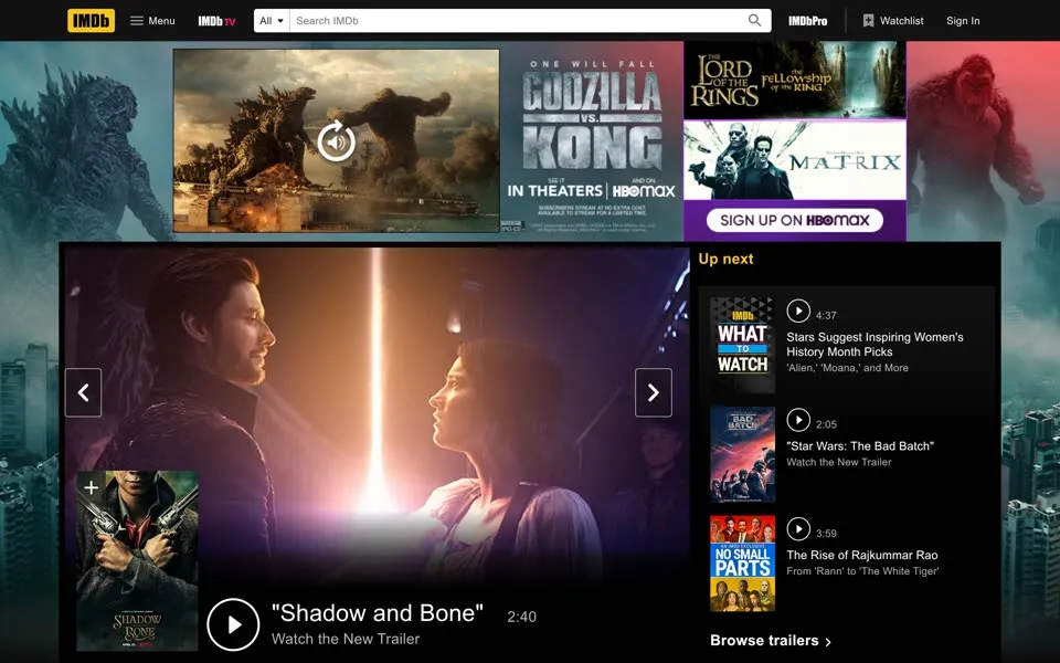 imdb.com homepage in 2021