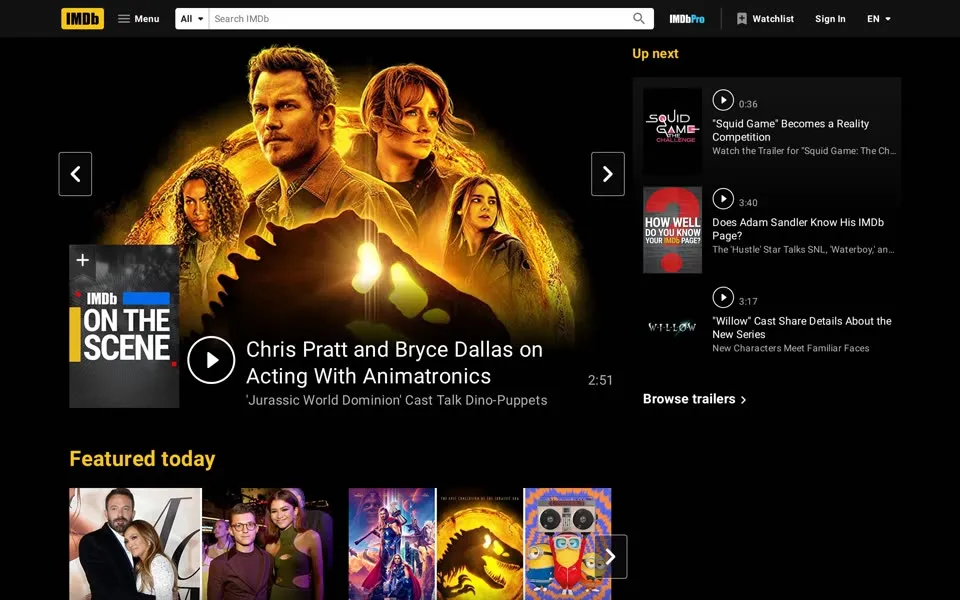 imdb.com homepage in 2022