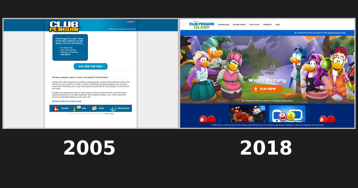 Club Penguin homepage captures