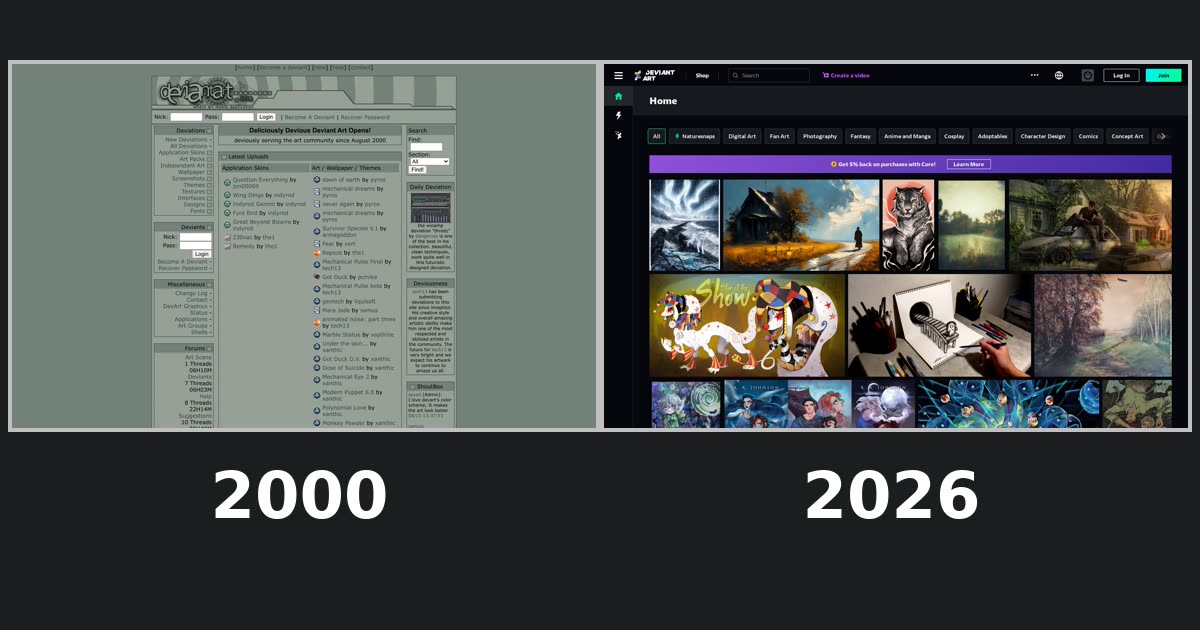 DeviantArt homepage captures