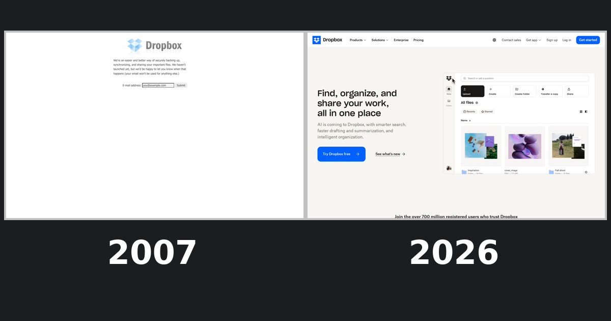 Dropbox homepage captures
