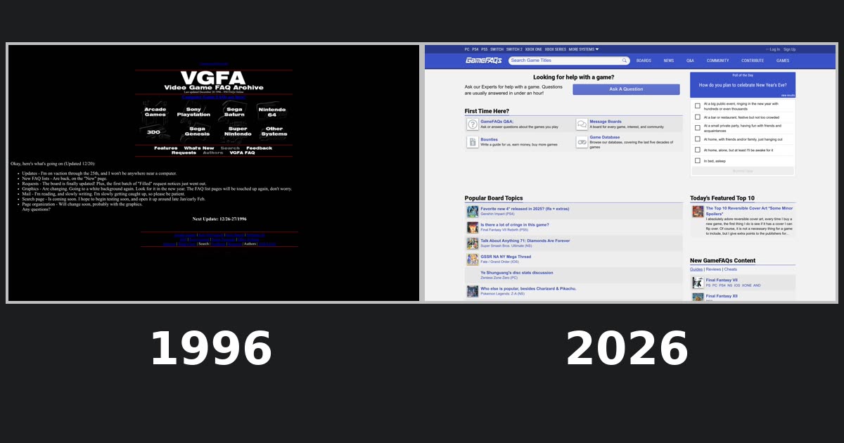 GameFAQs homepage captures
