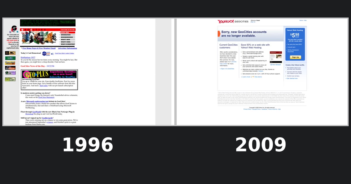 GeoCities homepage captures