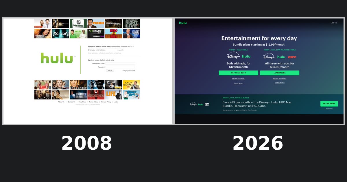 Hulu homepage captures