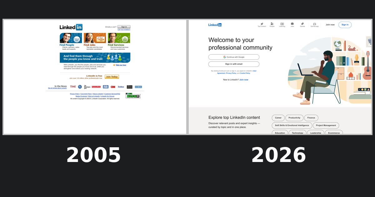 linkedin.com homepage history