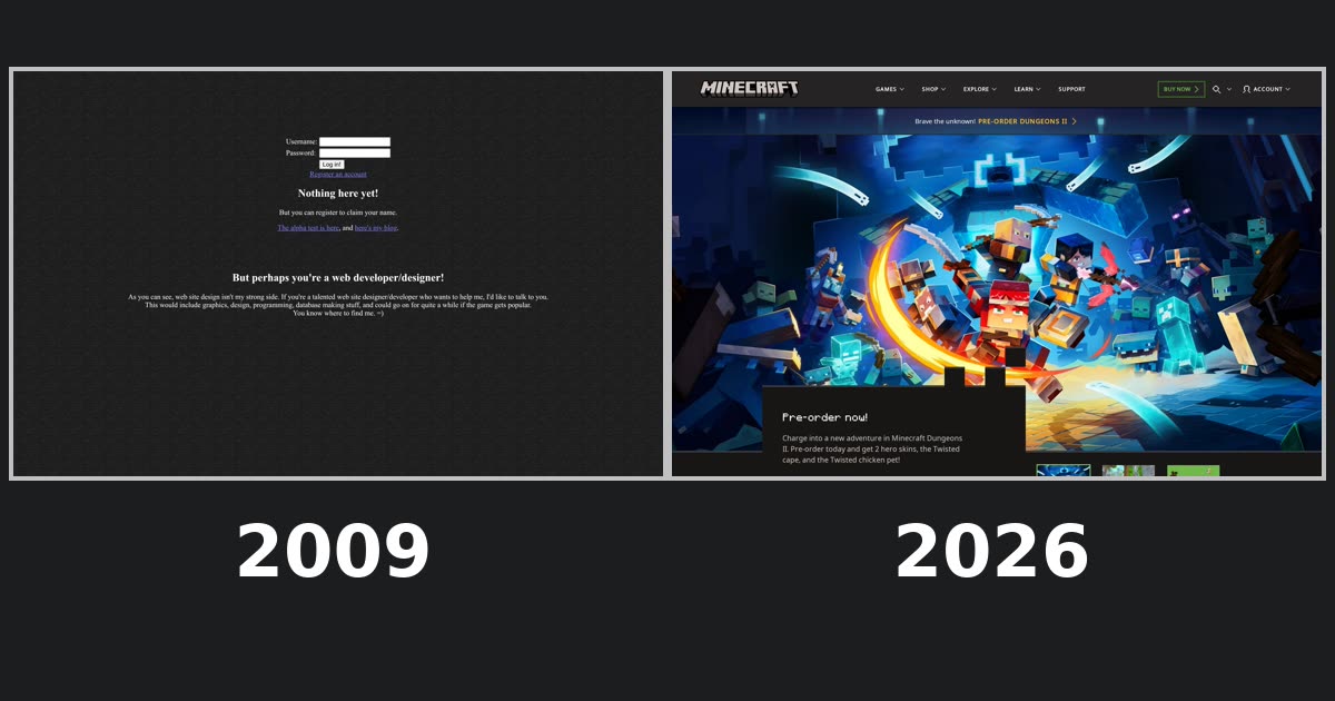 Minecraft homepage captures