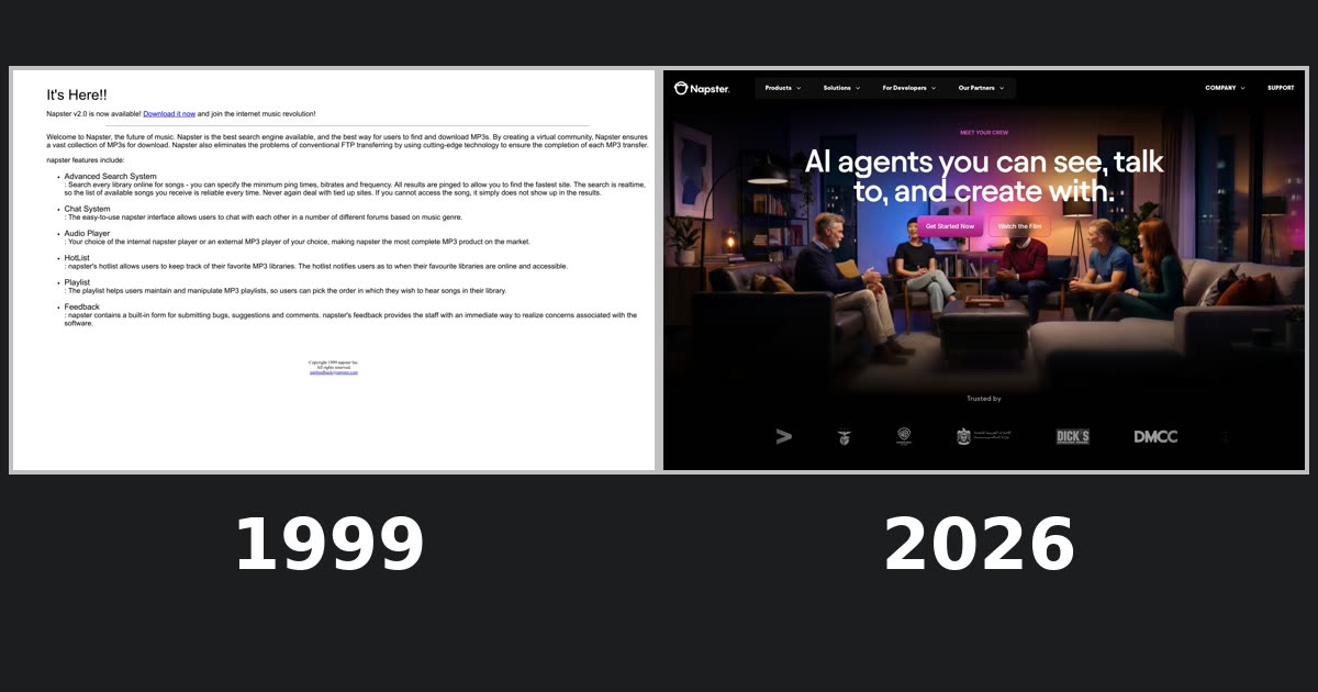 Napster homepage captures